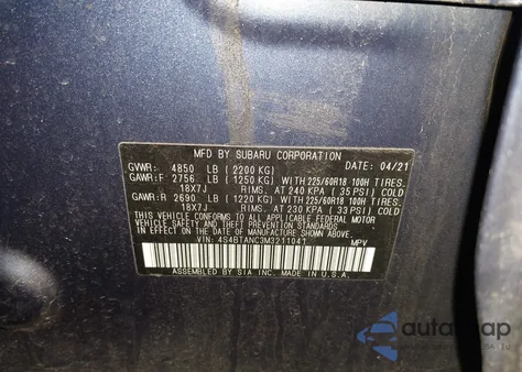 2021 Subaru Outback Limited z USA, uszkodzony, nr VIN 4S4BTANC3M3211041